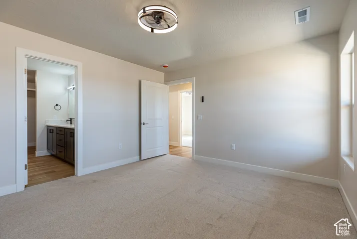 Carpeted flooring with light-toned walls