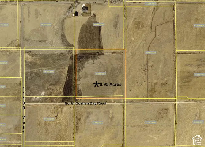 Plat Map. Aerial view showing the property with parcel identification numbers and acreage