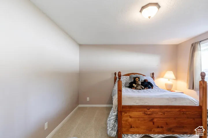Neutral wall paint, textured ceiling, carpeted flooring, and a ceiling-mounted light fixture