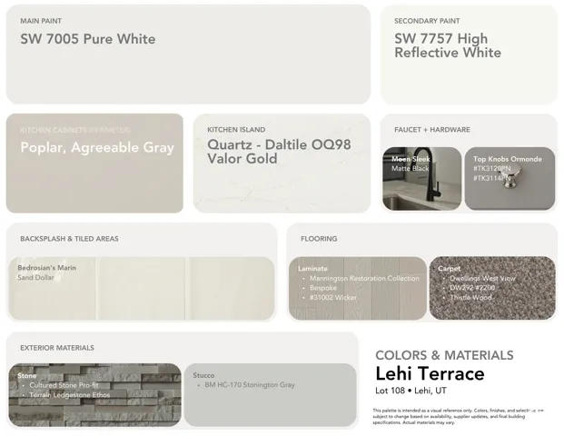 Colors & Materials document. Detailing design specifications for the property