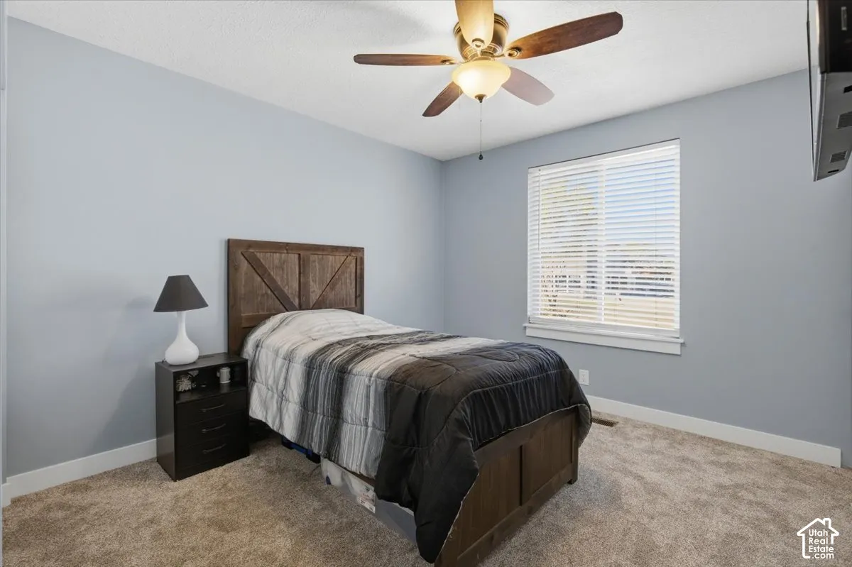 Textured carpeting and light-toned walls