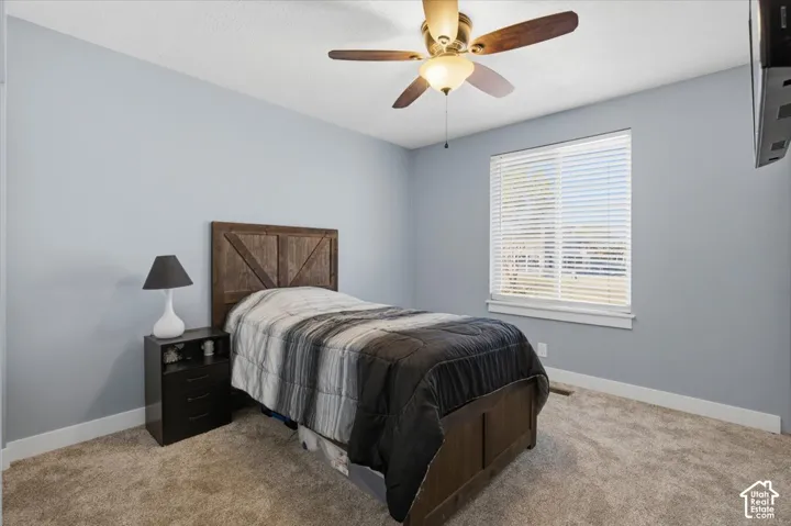 Textured carpeting and light-toned walls