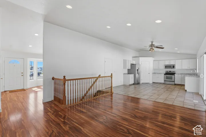 Wood railing staircase