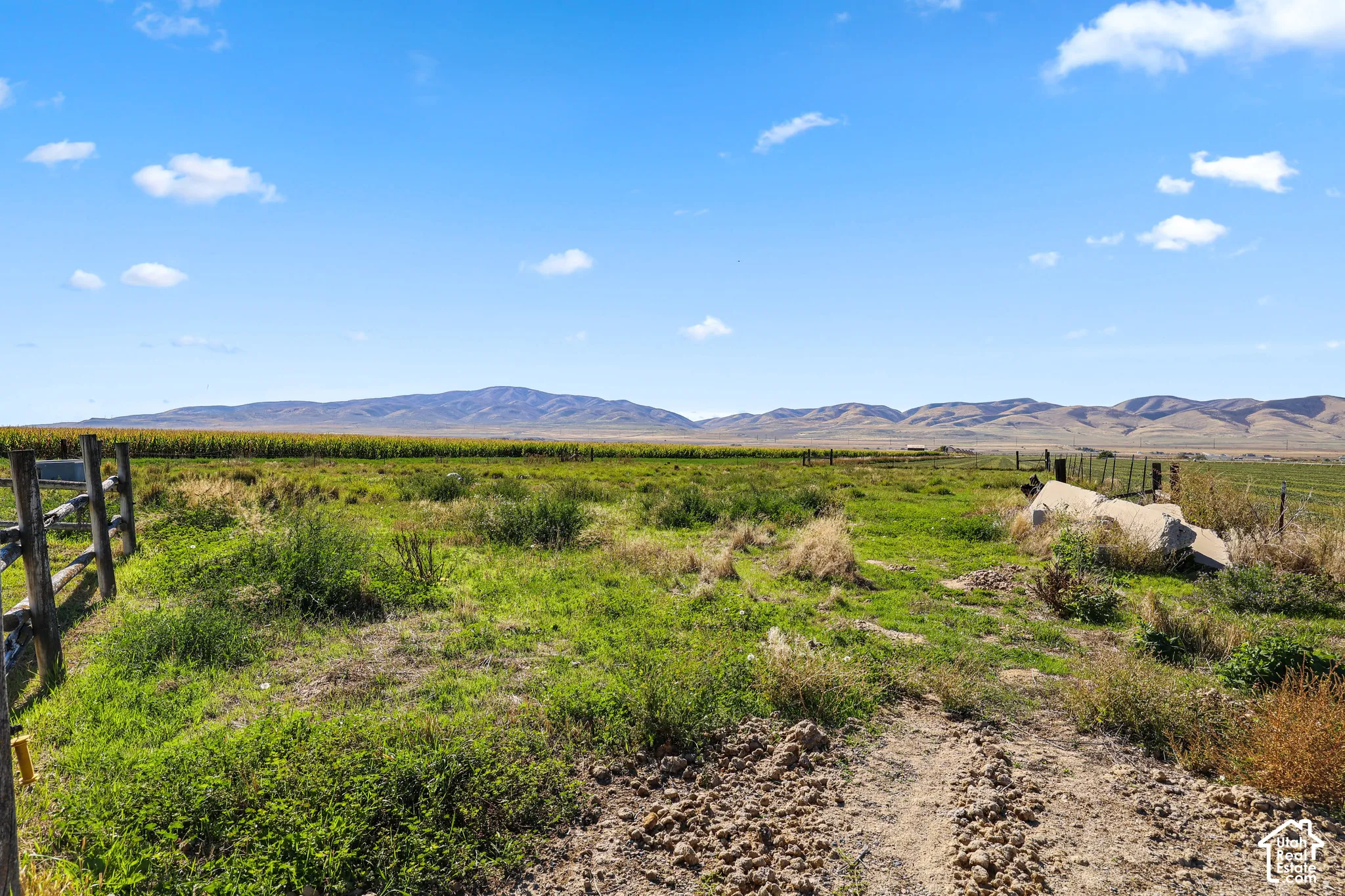 Expansive rural acreage featuring lush pastureland with native vegetation, rustic fencing, and panoramic mountain vistas