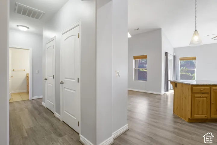 Wood-finish flooring throughout