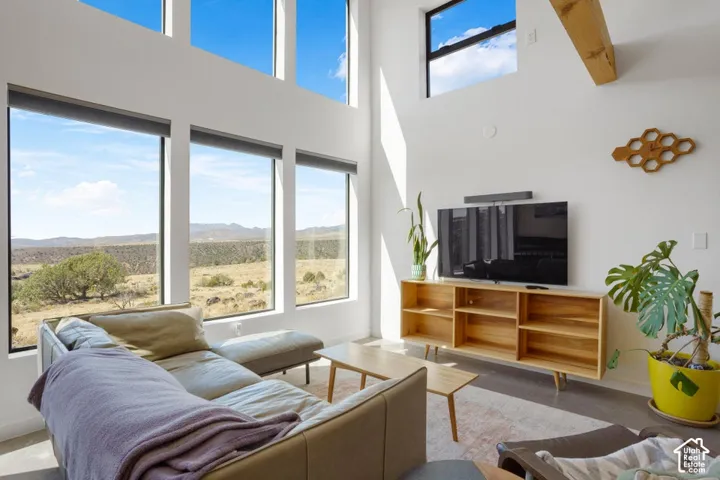 Vaulted ceilings with exposed wood beams