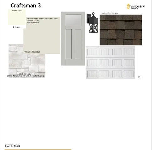 Home Design Specification. Displaying exterior material and color selections for the property