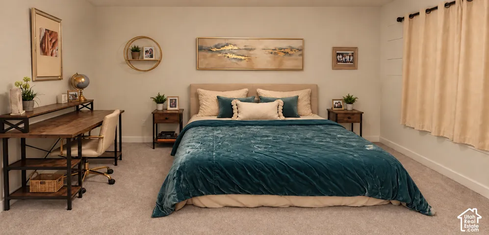 Wall-to-wall carpeting and neutral wall tones