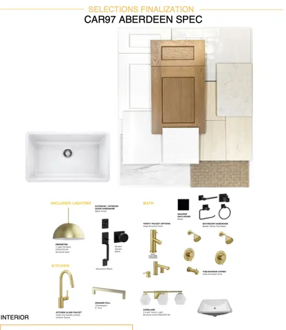 Selection Finalization Document. Detailing interior finish selections for the property, including materials, fixtures, and hardware