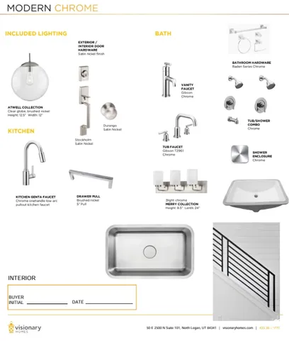 Design Selection Sheet. Detailing fixtures and finishes for the property's interior and exterior elements, including buyer initial and date fields