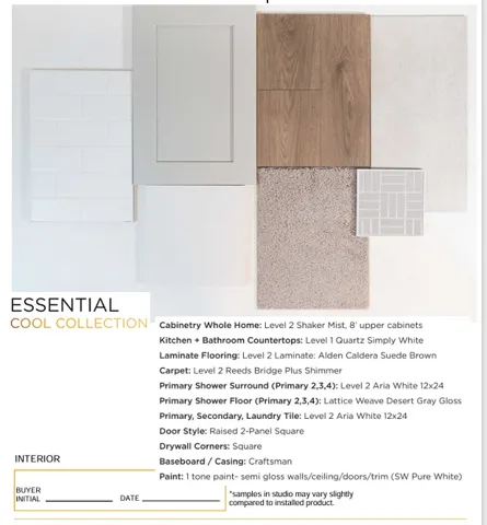 Interior Finish Selections. Detailing the specified material and finish choices for the property's interior