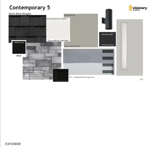 Exterior Finishes Schedule. Detailing material and color selections for the property's exterior elements