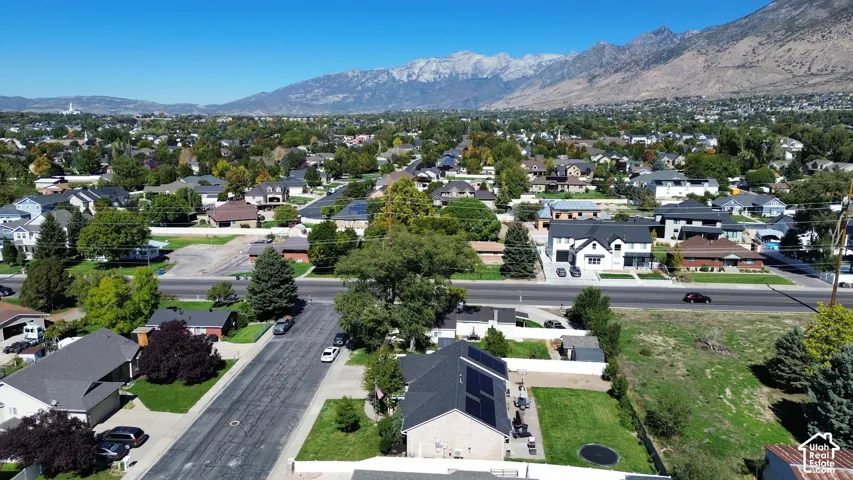 Expansive neighborhood with established landscaping and mountain backdrop