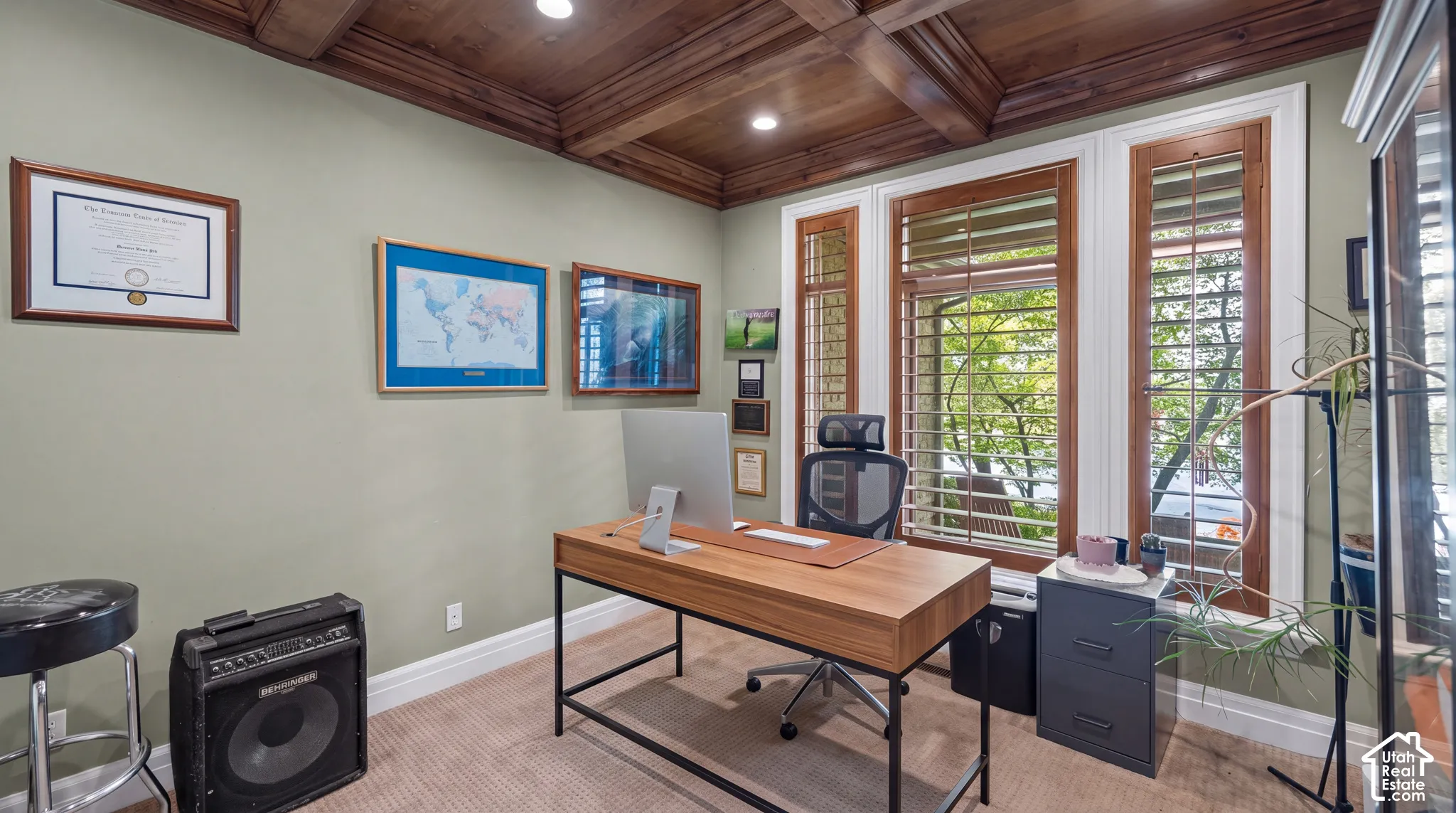 The home office is located in the front of the home just to the right of the grand foyer.