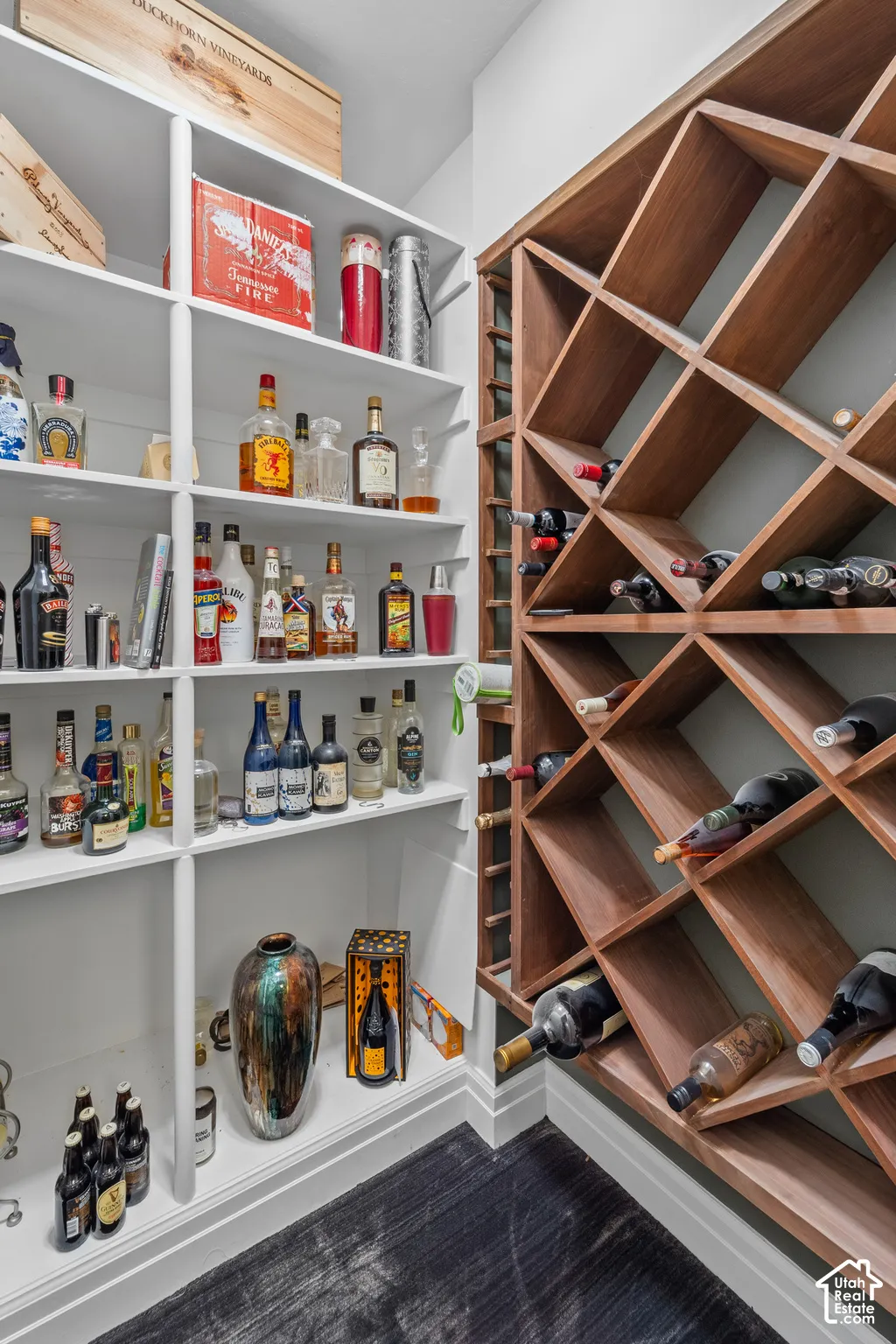 Custom built-in shelving, for wine storage.