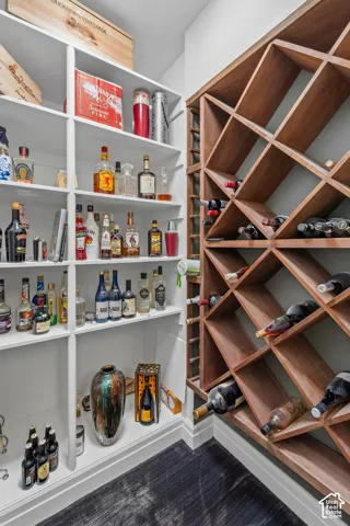 Custom built-in shelving, for wine storage.