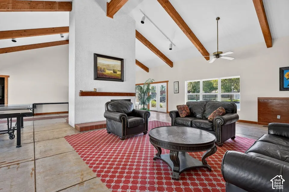 Vaulted ceilings with exposed wood beams