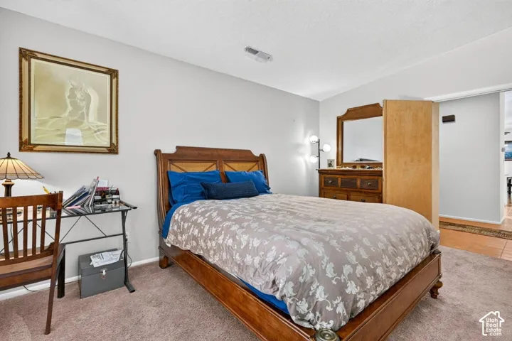 Plush carpeting and light gray wall paint create a neutral palette