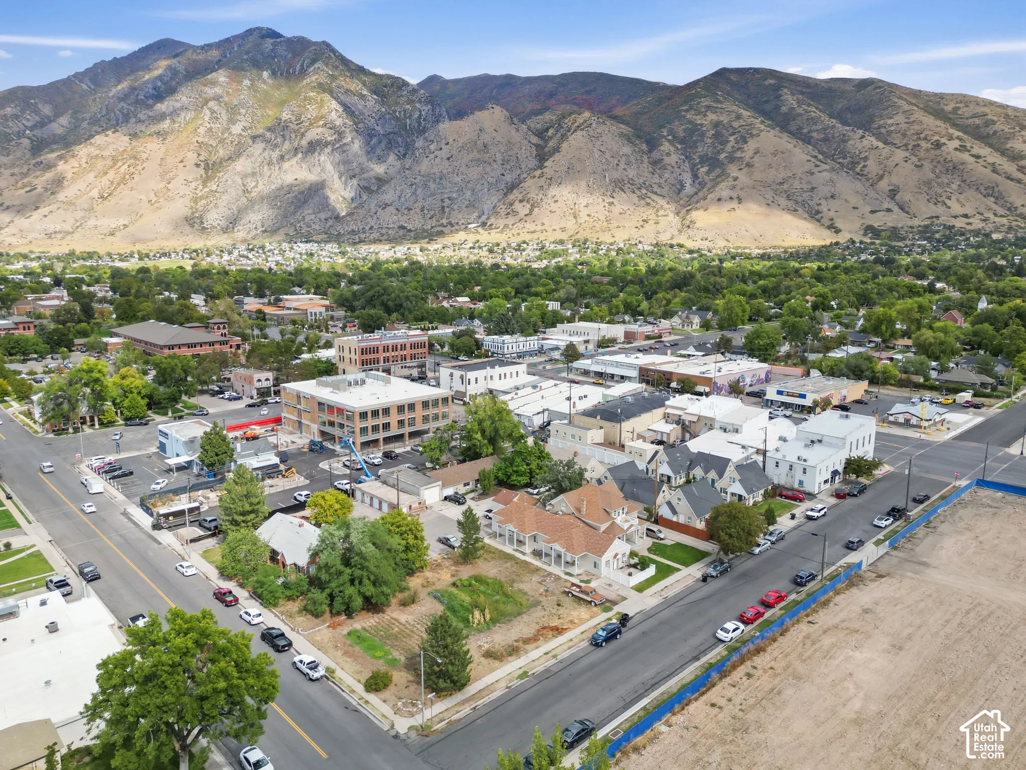 Mountainous backdrop.