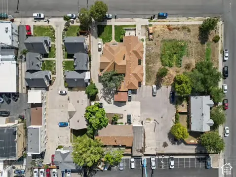 Aerial view of city block