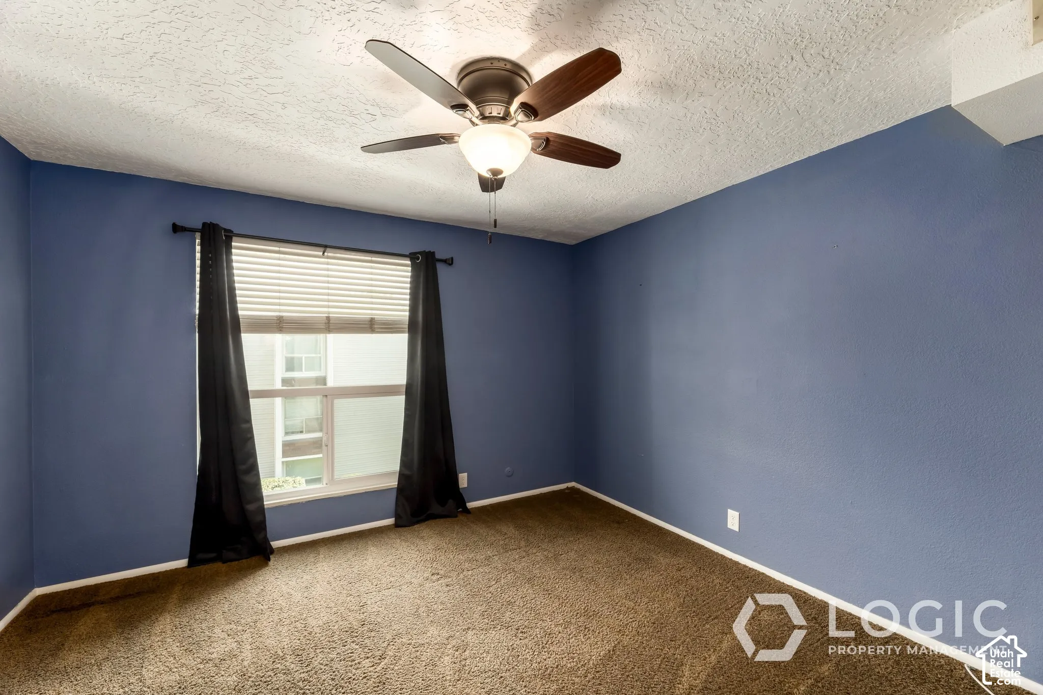 Textured ceiling and blue walls