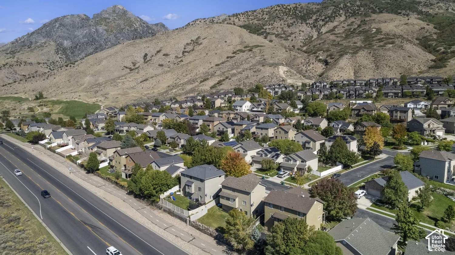Residential community situated at the base of a mountain range