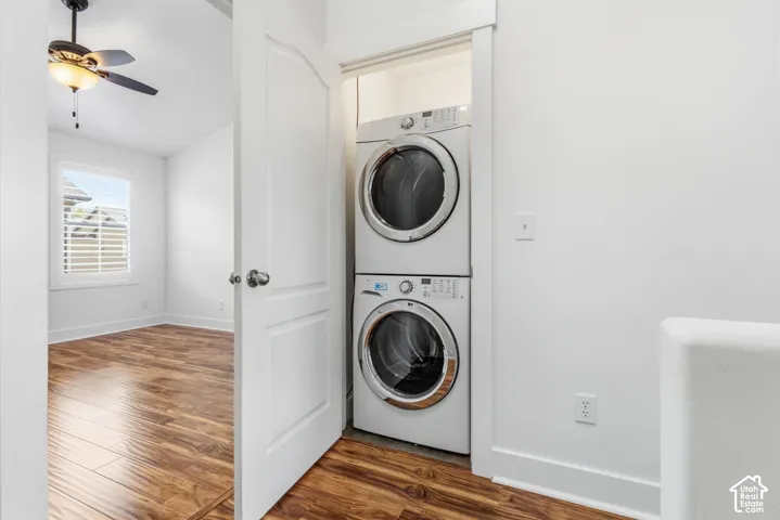 Stackable laundry appliances within a dedicated closet
