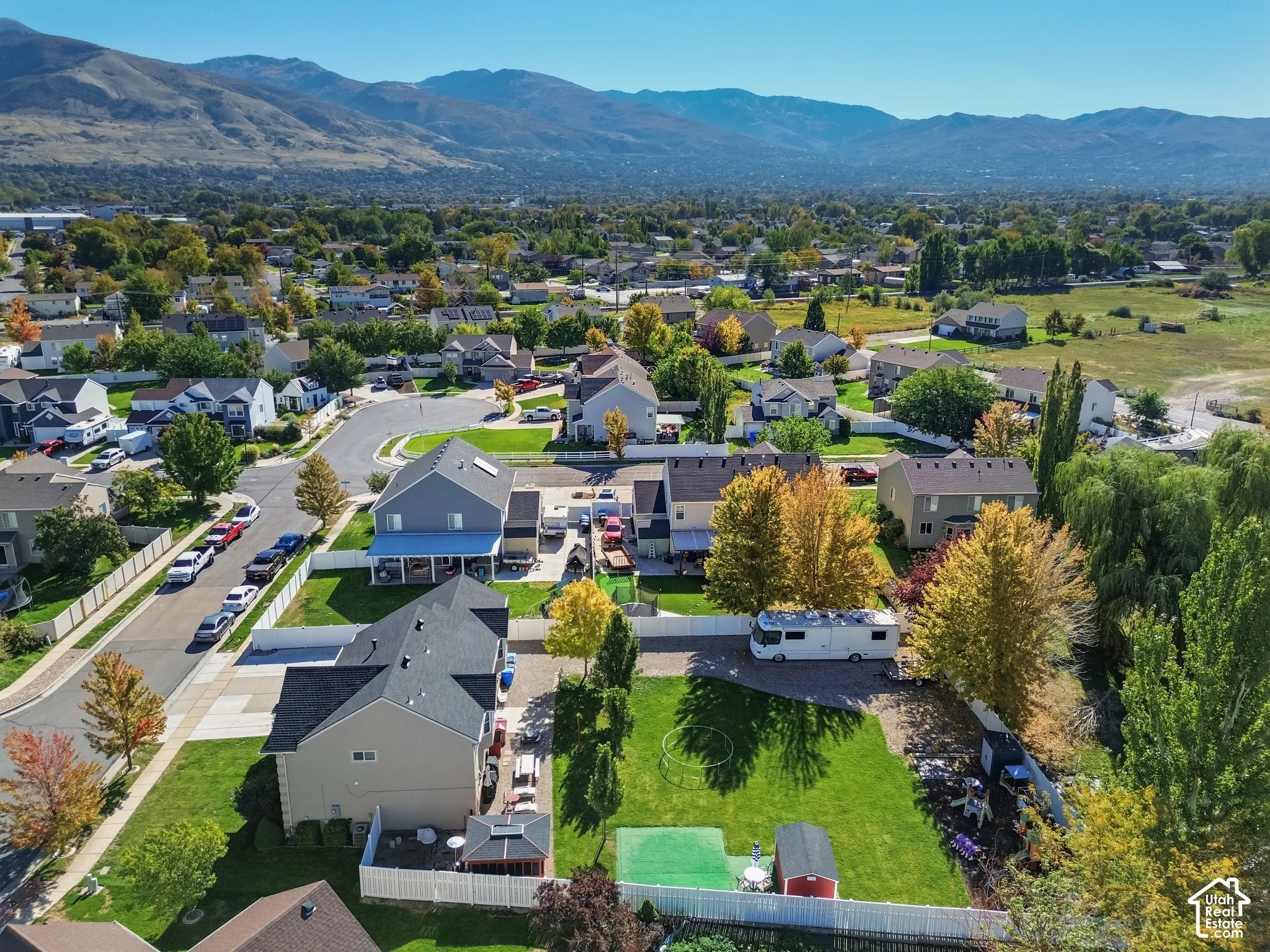 Expansive residential area with mountain backdrop