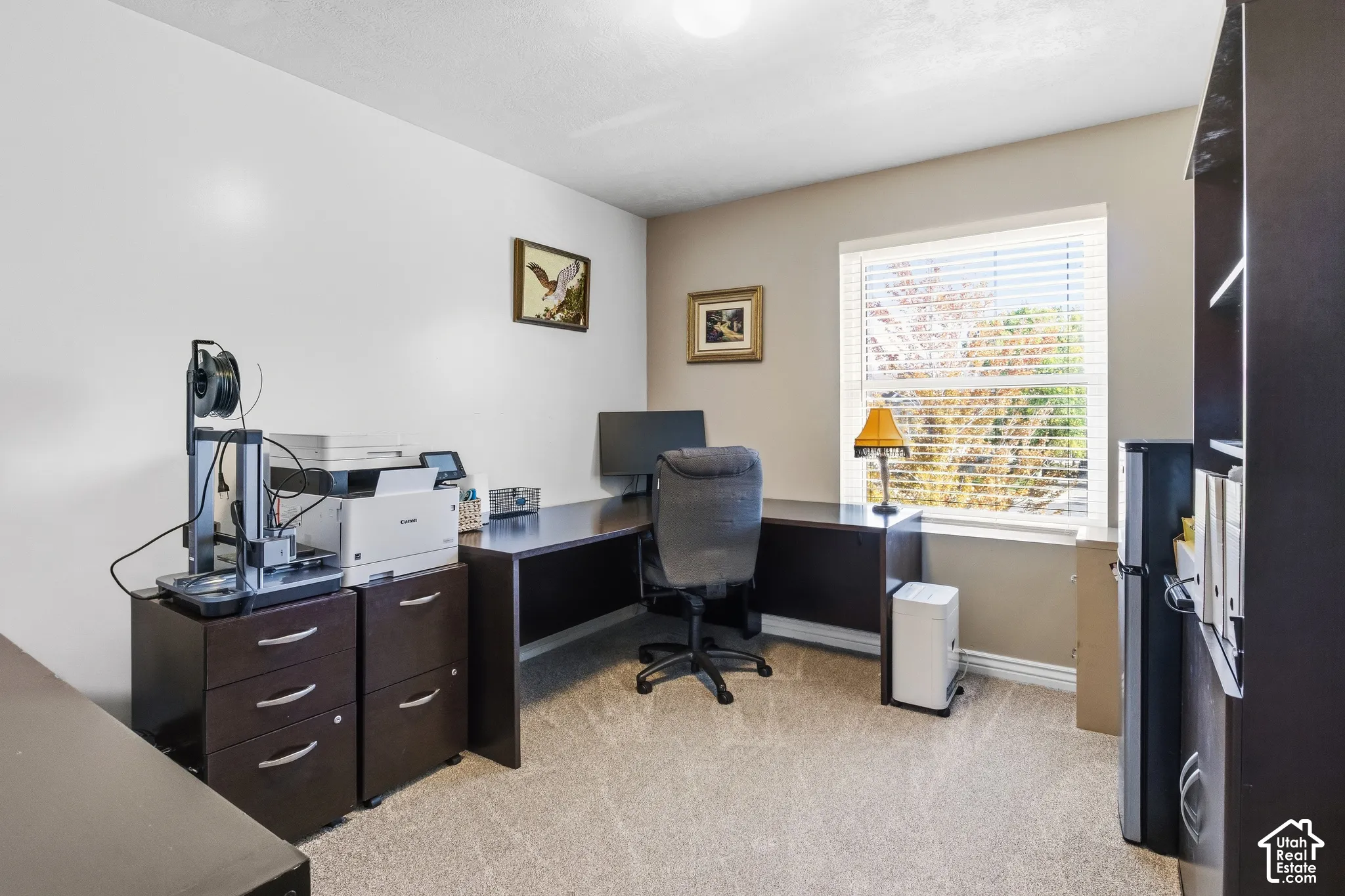 Wall-to-wall carpeting with a neutral finish