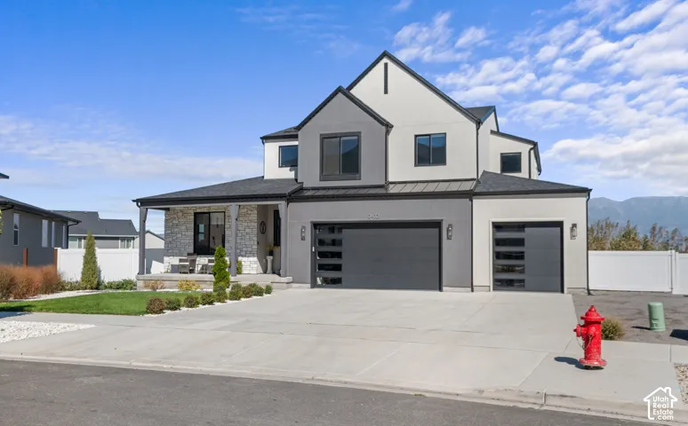 Contemporary stucco and stone exterior