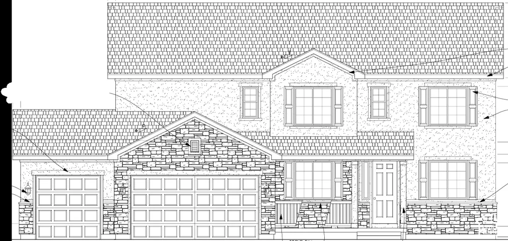 Architectural Drawing, Front Elevation. Illustrating the exterior design and material specifications of the property