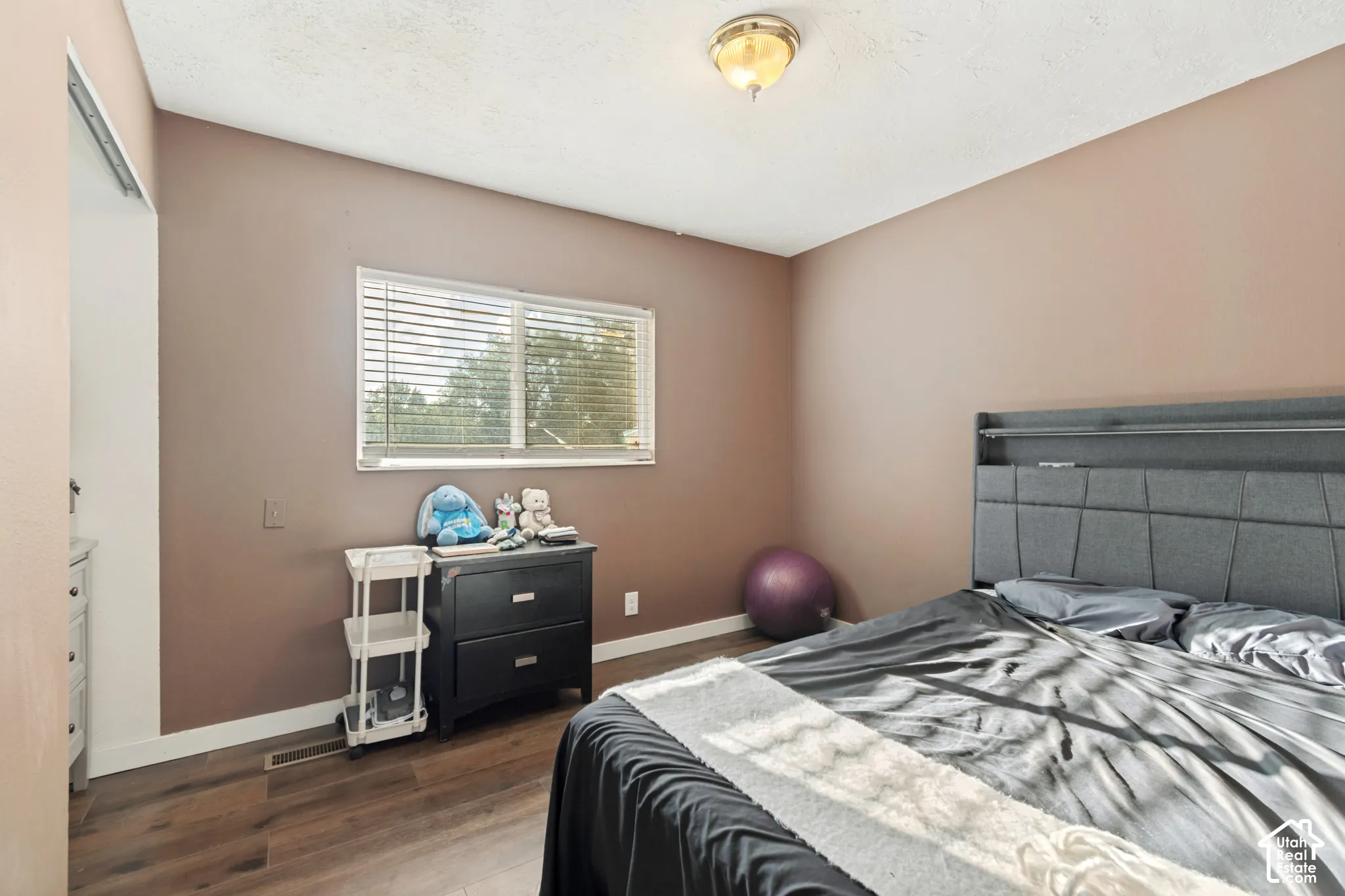 Wood-finish flooring with white trim