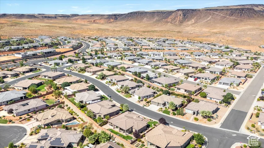Desert landscape with abundant housing developments and paved roads