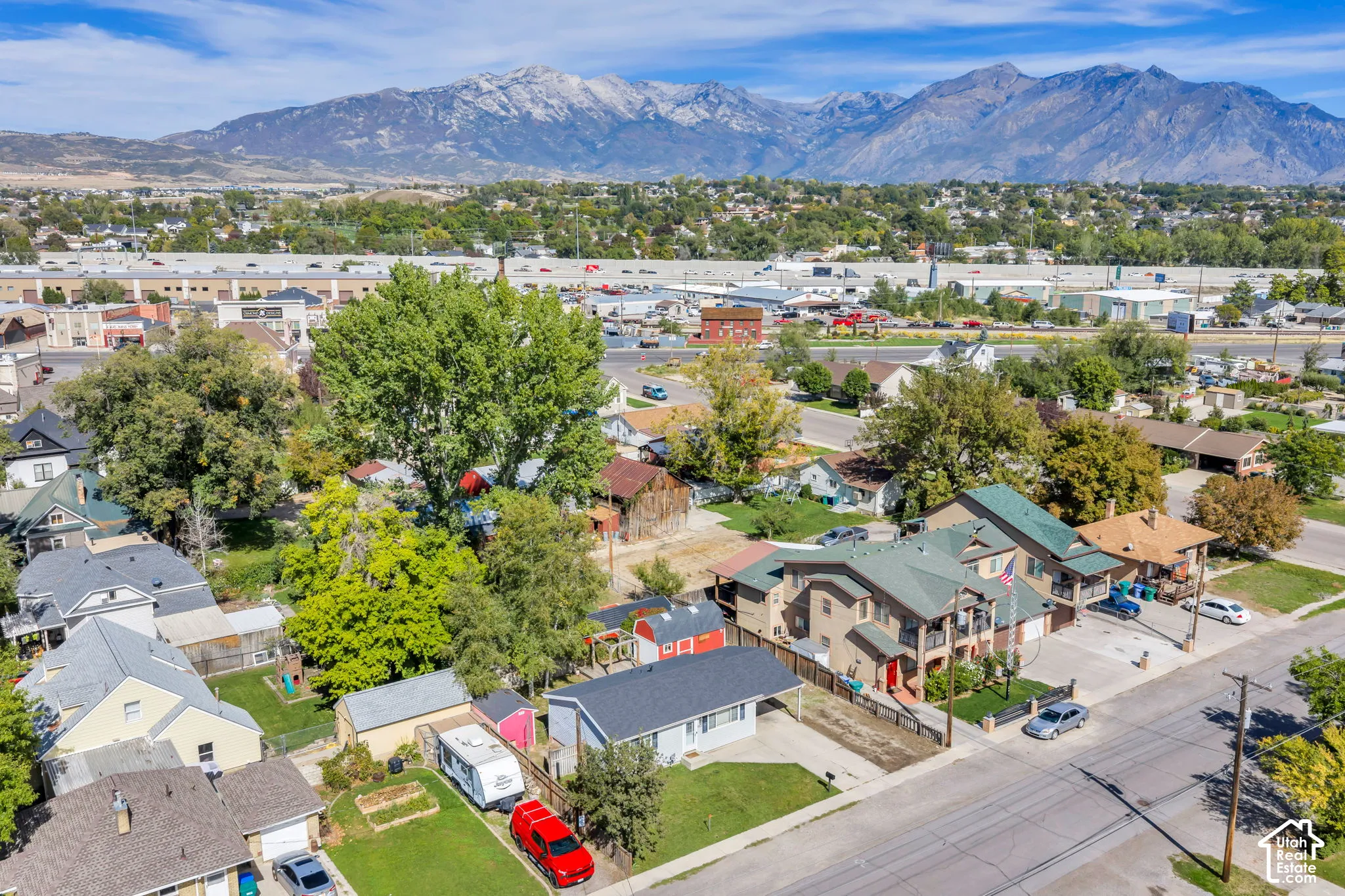 Aerial perspective showcasing the residential neighborhood