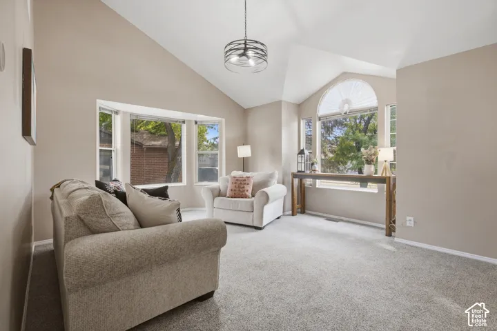 Vaulted ceiling with a contemporary light fixture