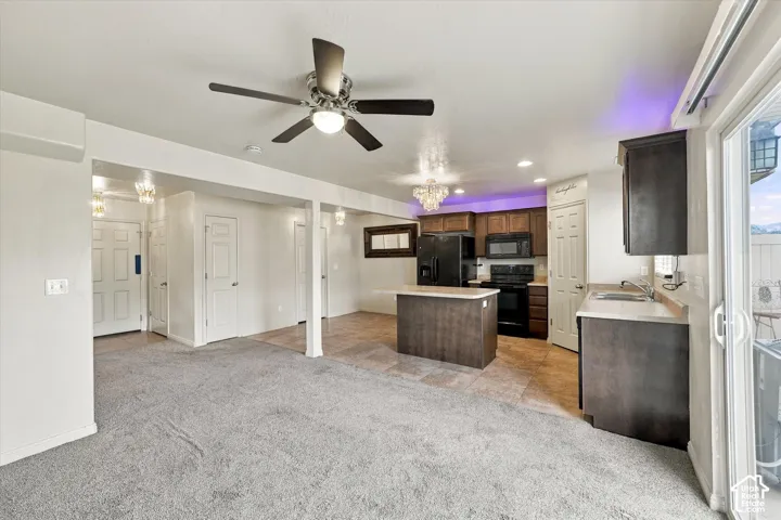 Open-concept living area with integrated kitchen