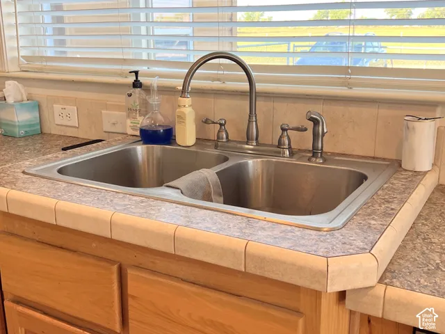 Stainless steel double-basin sink with a gooseneck faucet