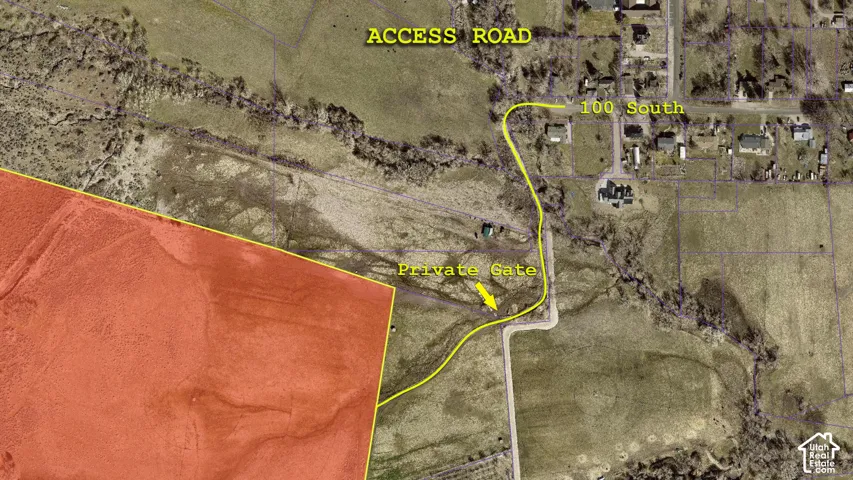 Plat Map. Illustrating the property boundaries and access points, including an access road and private gate