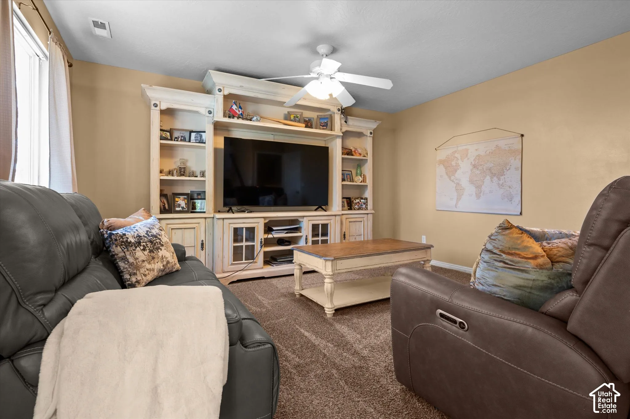 Built-in entertainment center with open shelving