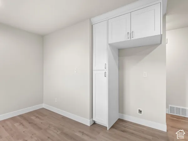 White shaker cabinetry with brushed nickel hardware