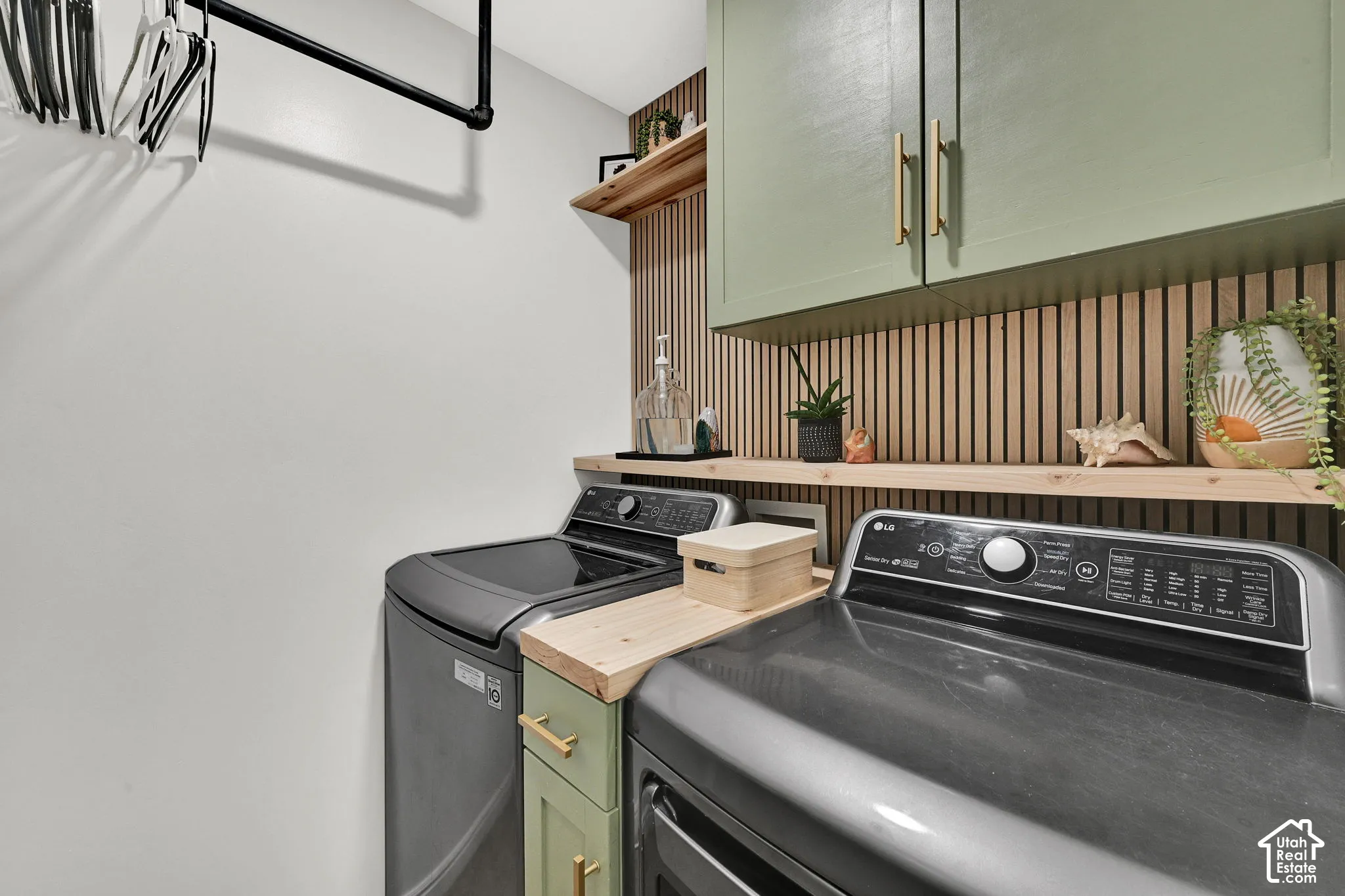 Integrated washer and dryer with a wood-finish counter