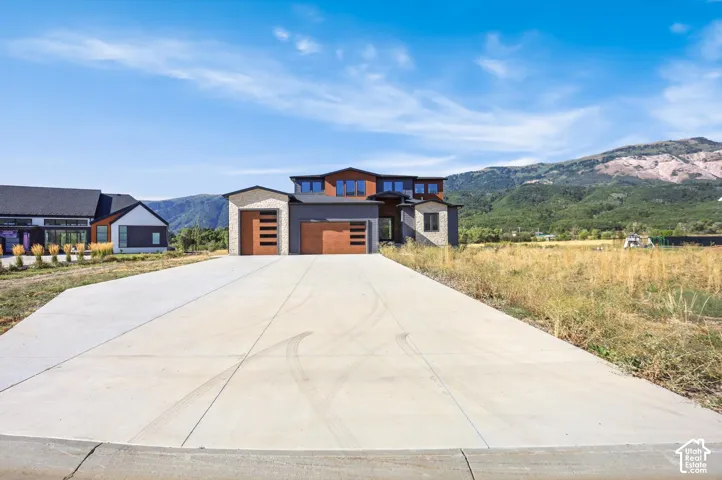 Modern architectural design with stone and wood paneling accents