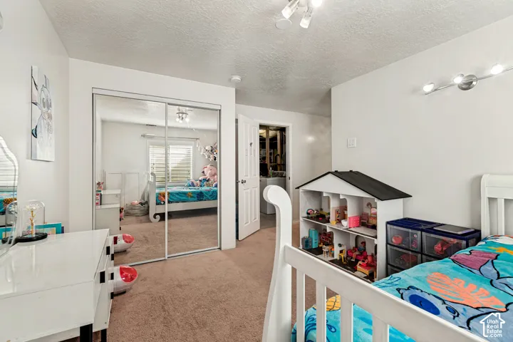 Wall-to-wall carpeting, mirrored closet doors, and recessed lighting