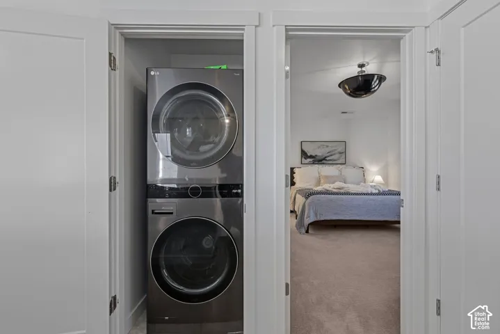 Stackable washer and dryer unit conveniently located near all bedrooms.