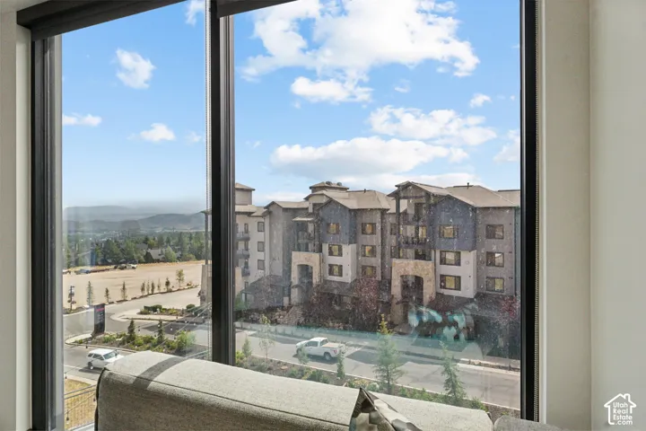Expansive window wall with black frames