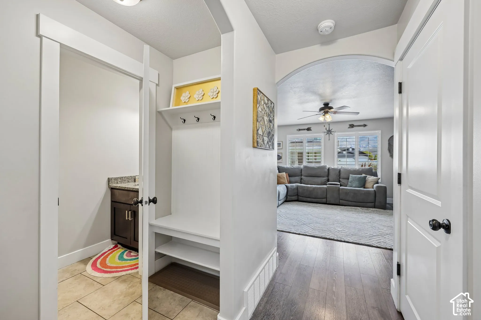 Built-in hall tree with hooks and shelving