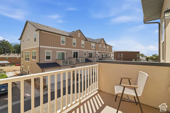 Private balcony with white railing