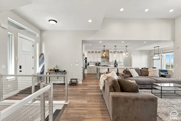Wood-finish flooring throughout the main level