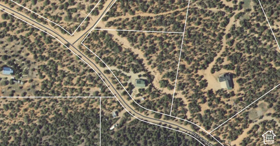 Aerial Map. Depicting property boundaries and structures in relation to roadways