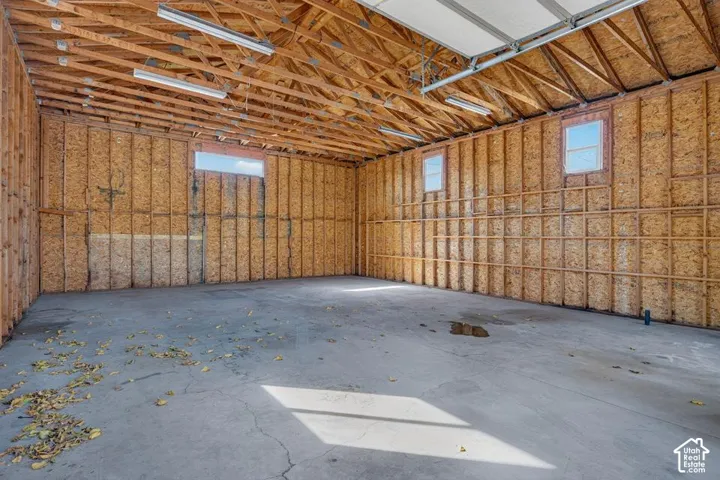 Exposed wood framing and ceiling trusses